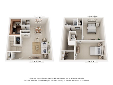 Floor plan for 2 beds, 1.5 baths, 1150 sqft